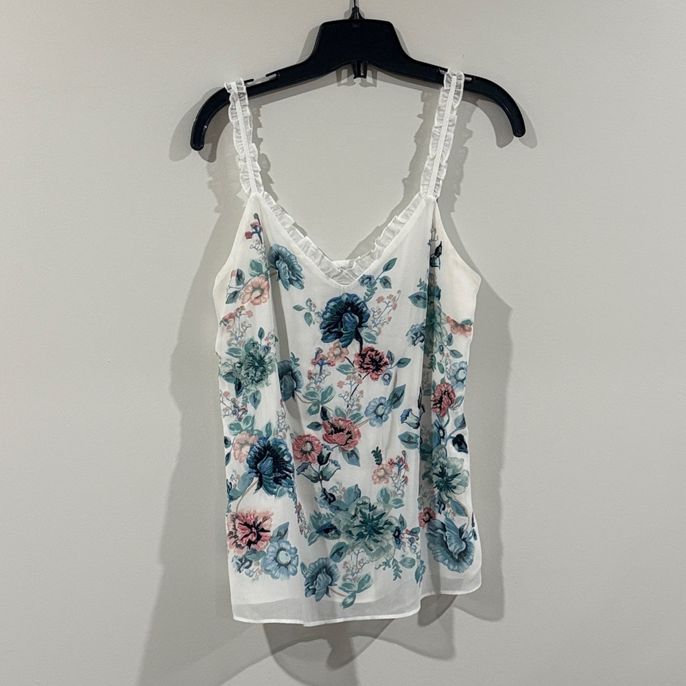 White House Black Market Floral Camisole - White and Pink